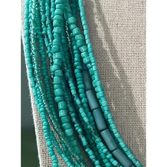 Teal Glass Seed Bead Multi-Strand Necklace -- 18" -- NWOTS - Picture 3 of 8